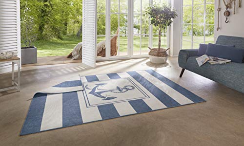 NORTHRUGS In- und Outdoor Teppich Gandara 200x290cm - Wendeteppich Wetterfest Modernes Design mit Anker-Motiv Läufer für Balkon Terrasse Garten Wintergarten Wohnzimmerteppich Wasserfest in Blau Creme NORTHRUGS In- und Outdoor Teppich Gandara 200x290cm - Wendeteppich Wetterfest Modernes Design mit Anker-Motiv Läufer für Balkon Terrasse Garten Wintergarten Wohnzimmerteppich Wasserfest in Blau Creme von Hanse Home