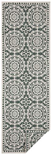 NORTHRUGS In- und Outdoor Teppich Jardin 80x250cm - Wendeteppich Wetterfest Orientalisches Vintage Design Läufer für Balkon Terrasse Garten Wintergarten Wohnzimmerteppich Wasserfest in Grün Creme von NORTHRUGS