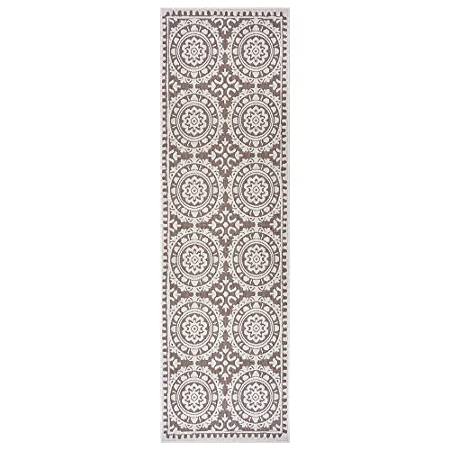 NORTHRUGS In- und Outdoor Teppich Jardin 80x250cm - Wendeteppich Wetterfest Orientalisches Vintage Design Läufer für Balkon Terrasse Garten Wintergarten Wohnzimmerteppich Wasserfest in Linen von NORTHRUGS