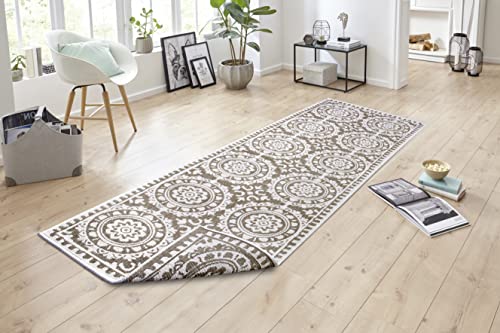 NORTHRUGS In- und Outdoor Teppich Jardin 80x250cm - Wendeteppich Wetterfest Orientalisches Vintage Design Läufer für Balkon Terrasse Garten Wintergarten Wohnzimmerteppich Wasserfest in Linen von NORTHRUGS