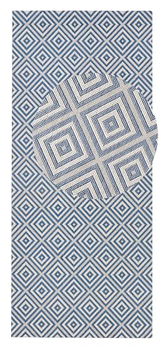 NORTHRUGS In- und Outdoor Teppich Karo 80x200cm - Wetterfest Modern Geometrisches Muster Kariert Allover Design Läufer für Balkon Terrasse Garten Wintergarten Wohnzimmerteppich Wasserfest in Blau von NORTHRUGS