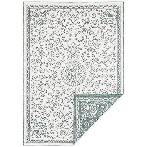 NORTHRUGS In- und Outdoor Teppich Leyte 120x170cm - Wendeteppich Wetterfest Orientalisches Vintage Design Läufer für Balkon Terrasse Garten Wintergarten Wohnzimmerteppich Wasserfest in Grün Creme von NORTHRUGS