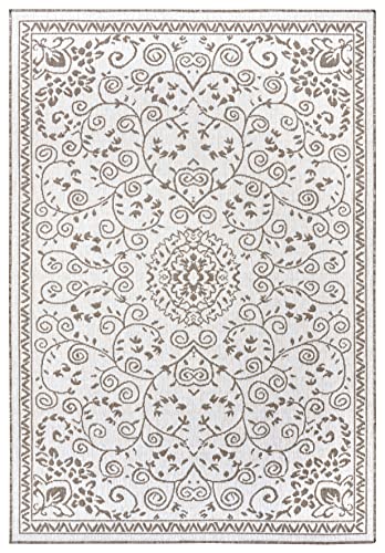 NORTHRUGS In- und Outdoor Teppich Leyte 80x150cm - Wendeteppich Wetterfest Orientalisches Vintage Design Läufer für Balkon Terrasse Garten Wintergarten Wohnzimmerteppich Wasserfest in Linen von NORTHRUGS