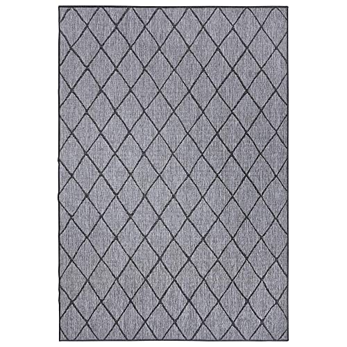 NORTHRUGS In- und Outdoor Teppich Malaga 120x170cm - Wendeteppich Wetterfest Modernes Geometrisches Muster für Balkon Terrasse Garten Wintergarten Küche Wohnzimmerteppich Wasserfest in Night Silver von NORTHRUGS