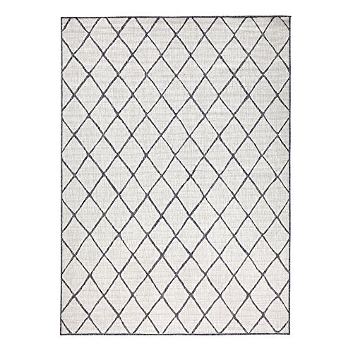 NORTHRUGS In- und Outdoor Teppich Malaga 80x350cm - Wendeteppich Wetterfest Modernes Geometrisches Muster Läufer für Balkon Terrasse Garten Wintergarten Wohnzimmerteppich Wasserfest in Grau Creme von NORTHRUGS