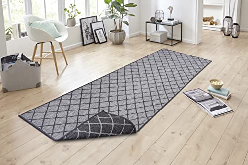 NORTHRUGS In- und Outdoor Teppich Malaga 80x350cm - Wendeteppich Wetterfest Modernes Geometrisches Muster für Balkon Terrasse Garten Wintergarten Küche Wohnzimmerteppich Wasserfest in Night Silver von NORTHRUGS