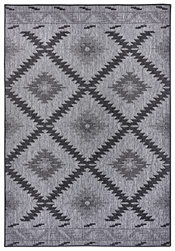 NORTHRUGS In- und Outdoor Teppich Malibu 120x170cm - Wendeteppich Wetterfest Modern Geometrisches Muster Läufer für Balkon Terrasse Garten Wintergarten Wohnzimmerteppich Wasserfest in Night Silver von NORTHRUGS