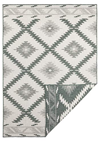 NORTHRUGS In- und Outdoor Teppich Malibu 160x230cm - Wendeteppich Wetterfest Modern Geometrisches Muster Läufer für Balkon Terrasse Garten Wintergarten Wohnzimmerteppich Wasserfest in Grün Creme von NORTHRUGS