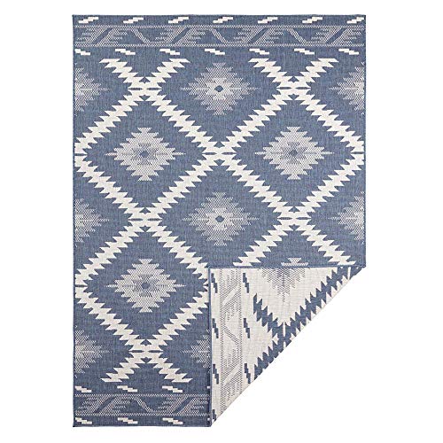 NORTHRUGS In- und Outdoor Teppich Malibu 200x290cm - Wendeteppich Wetterfest Modern Geometrisches Muster Läufer für Balkon Terrasse Garten Wintergarten Wohnzimmerteppich Wasserfest in Blau Creme von NORTHRUGS