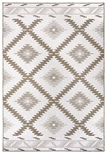 NORTHRUGS In- und Outdoor Teppich Malibu 200x290cm - Wendeteppich Wetterfest Modern Geometrisches Muster Läufer für Balkon Terrasse Garten Wintergarten Wohnzimmerteppich Wasserfest in Linen von NORTHRUGS