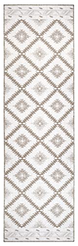 NORTHRUGS In- und Outdoor Teppich Malibu 80x250cm - Wendeteppich Wetterfest Modern Geometrisches Muster Läufer für Balkon Terrasse Garten Wintergarten Wohnzimmerteppich Wasserfest in Linen von NORTHRUGS