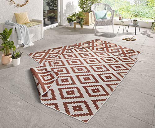 NORTHRUGS Outdoor Teppich Malta-Wendeteppich Wetterfest Modernes Geometrisches Muster Läufer für Balkon Terrasse Garten Wintergarten Wohnzimmerteppich Wasserfest, Polypropylen, Terra,Creme, 120x170cm von NORTHRUGS