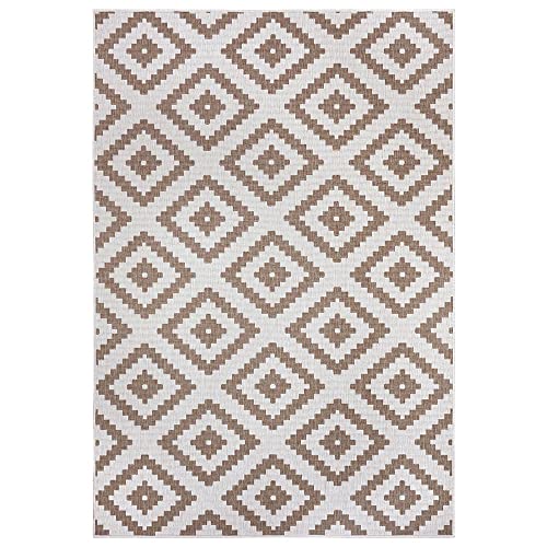 NORTHRUGS In- und Outdoor Teppich Malta 80x150cm - Wendeteppich Wetterfest Modernes Geometrisches Muster Teppich für Balkon Terrasse Garten Wintergarten Wohnzimmerteppich Wasserfest in Linen von NORTHRUGS