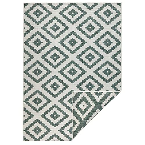 NORTHRUGS Outdoor Teppich Malta-Wendeteppich Wetterfest Modernes Geometrisches Muster Läufer für Balkon Terrasse Garten Wintergarten Wohnzimmerteppich Wasserfest, Polypropylen, Grün,Creme, 80x250cm von NORTHRUGS