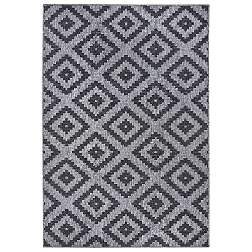 NORTHRUGS In- und Teppich Malta 80x350cm - Wendeteppich Wetterfest Geometrisches Muster für Balkon Terrasse Garten Wintergarten Wohnzimmerteppich Wasserfest in Night Silver,105461-80x350,Night Silber von NORTHRUGS