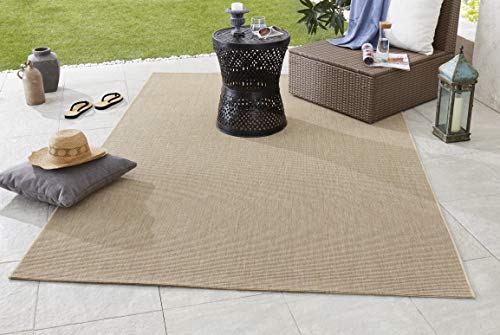 NORTHRUGS In- und Outdoor Teppich Match 80x150cm - Wetterfest Modern Plain Allover Unifarben Design Läufer für Balkon Terrasse Garten Wintergarten Wohnzimmerteppich Wasserfest in Beige von Hanse Home