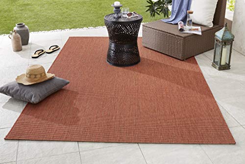 NORTHRUGS In- und Outdoor Teppich Match 80x150cm - Wetterfest Modern Plain Allover Unifarben Design Läufer für Balkon Terrasse Garten Wintergarten Wohnzimmerteppich Wasserfest in Terra von NORTHRUGS