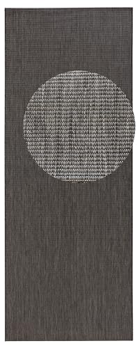 NORTHRUGS In- und Outdoor Teppich Match 80x200cm - Wetterfest Modern Plain Allover Unifarben Design Läufer für Balkon Terrasse Garten Wintergarten Wohnzimmerteppich Wasserfest in Anthrazit von Hanse Home