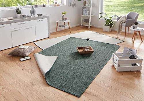 NORTHRUGS In- und Outdoor Teppich Miami 80x150cm - Wendeteppich Wetterfest Modernes Unifarben Design Läufer für Balkon Terrasse Garten Wintergarten Wohnzimmerteppich Wasserfest in Grün Creme von NORTHRUGS