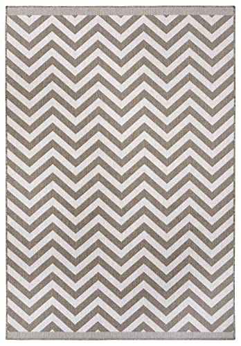 NORTHRUGS In- und Outdoor Teppich Palma 120x170cm - Wendeteppich Wetterfest Modernes Design Zick-Zack Muster Teppich für Balkon Terrasse Garten Wintergarten Wohnzimmerteppich Wasserfest in Linen von NORTHRUGS