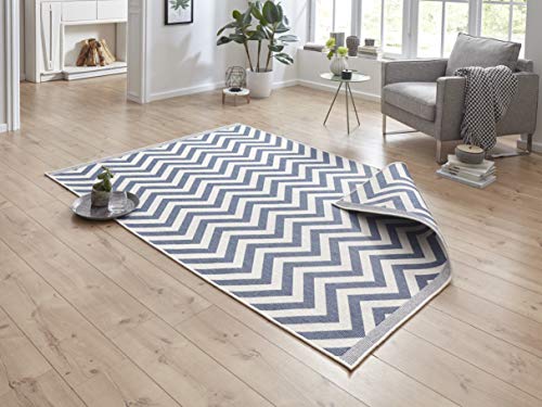 NORTHRUGS In- und Outdoor Teppich Palma 160x230cm - Wendeteppich Wetterfest Modernes Design Zick-Zack Muster Läufer für Balkon Terrasse Garten Wintergarten Wohnzimmerteppich Wasserfest in Blau Creme von NORTHRUGS
