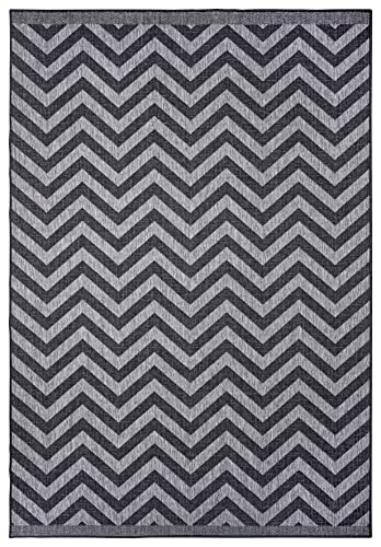 NORTHRUGS In- und Outdoor Teppich Palma 160x230cm - Wendeteppich Wetterfest Modernes Design Zick-Zack Muster Teppich für Balkon Garten Wintergarten Wohnzimmerteppich Wasserfest in Night Silver von NORTHRUGS