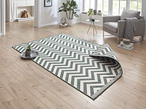 NORTHRUGS In- und Outdoor Teppich Palma 200x290cm - Wendeteppich Wetterfest Modernes Design Zick-Zack Muster Läufer für Balkon Terrasse Garten Wintergarten Wohnzimmerteppich Wasserfest in Grün Creme von NORTHRUGS