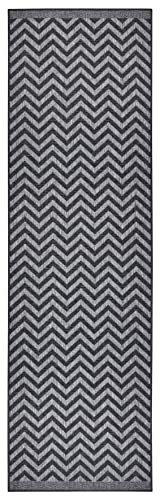 NORTHRUGS In- und Outdoor Teppich Palma 80x250cm - Wendeteppich Wetterfest Modernes Design Zick-Zack Muster Teppich für Balkon Terrasse Garten Wintergarten Wohnzimmerteppich Wasserfest in Night Silver von NORTHRUGS