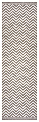 NORTHRUGS In- und Outdoor Teppich Palma 80x350cm - Wendeteppich Wetterfest Modernes Design Zick-Zack Muster Teppich für Balkon Terrasse Garten Wintergarten Wohnzimmerteppich Wasserfest in Linen von NORTHRUGS