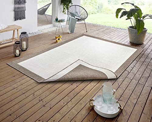 NORTHRUGS In- und Outdoor Teppich Panama 200x290cm - Wendeteppich Wetterfest Modernes Uni Design mit Bordüre Läufer für Balkon Terrasse Garten Wintergarten Wohnzimmerteppich Wasserfest, Linen von NORTHRUGS
