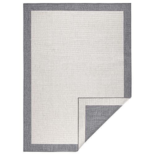 NORTHRUGS In- und Outdoor Teppich Panama 200x290cm - Wendeteppich Wetterfest Modernes Uni Design mit Bordüre Läufer für Balkon Terrasse Garten Wintergarten Wohnzimmerteppich Wasserfest in Grau Creme von NORTHRUGS