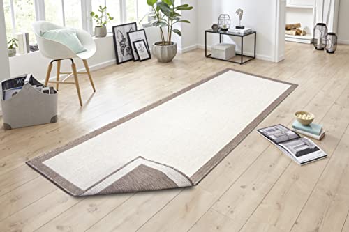 NORTHRUGS In- und Outdoor Teppich Panama 80x250cm - Wendeteppich Wetterfest Modernes Uni Design mit Bordüre Läufer für Balkon Terrasse Garten Wintergarten Wohnzimmerteppich Wasserfest, Linen von NORTHRUGS