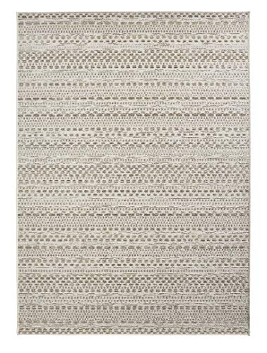 NORTHRUGS In- und Outdoor Teppich Pine 120x170cm - Flachgewebe Wetterfest Modernes Design für Balkon Terrasse Wintergarten Küche Esszimmer Badteppich Wohnzimmerteppich Wasserfest in Creme Taupe von NORTHRUGS