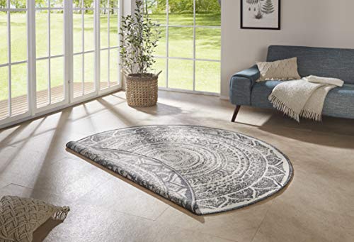 NORTHRUGS In- und Outdoor Teppich Siruma Rund ⌀140cm - Wendeteppich Wetterfest Orientalisches Vintage Design Läufer für Balkon Terrasse Garten Wintergarten Wohnzimmerteppich Wasserfest in Grau Creme von NORTHRUGS