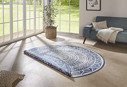 NORTHRUGS In- und Outdoor Teppich Siruma Rund ⌀200cm - Wendeteppich Wetterfest Orientalisches Vintage Design Läufer für Balkon Terrasse Garten Wintergarten Wohnzimmerteppich Wasserfest in Blau Creme von NORTHRUGS