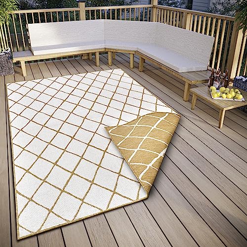 NORTHRUGS Malaga In- & Outdoor Wendeteppich - Flachgewebe, Geometrisches Design, ÖKO-TEX, Wetterfest & UV-beständig für Balkon, Terrasse, Garten - Ocker, 120x170cm von NORTHRUGS