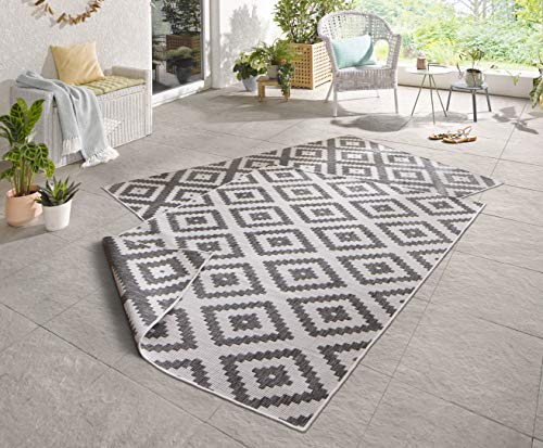 NORTHRUGS Outdoor Teppich Malta-Wendeteppich Wetterfest Modernes Geometrisches Muster Läufer für Balkon Terrasse Garten Wintergarten Wohnzimmerteppich Wasserfest, Polypropylen, Grau,Creme, 200x290cm von NORTHRUGS