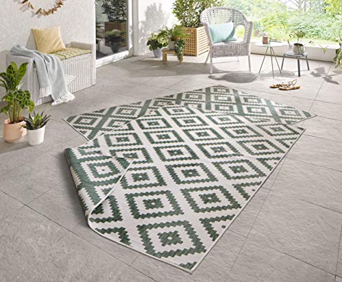 NORTHRUGS Outdoor Teppich Malta-Wendeteppich Wetterfest Modernes Geometrisches Muster Läufer für Balkon Terrasse Garten Wintergarten Wohnzimmerteppich Wasserfest, Polypropylen, Grün,Creme, 160x230cm von NORTHRUGS