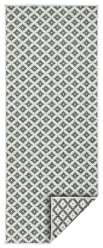 NORTHRUGS Outdoor Teppich Nizza-Wendeteppich Wetterfest Modernes Geometrisches Muster Läufer für Balkon Terrasse Garten Wintergarten Wohnzimmerteppich Wasserfest in Grün Creme, Polypropylen, 80x350cm von NORTHRUGS