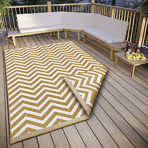 NORTHRUGS Palma In- & Outdoor Wendeteppich - Flachgewebe, Geometrisches Design, ÖKO-TEX, Wetterfest & UV-beständig für Balkon, Terrasse, Garten - Ocker, 200x290cm von NORTHRUGS