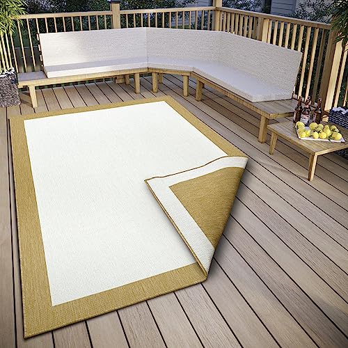 NORTHRUGS Panama In- & Outdoor Wendeteppich - Flachgewebe, Geometrisches Design, ÖKO-TEX, Wetterfest & UV-beständig für Balkon, Terrasse, Garten - Ocker, 120x170cm von NORTHRUGS