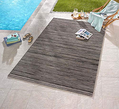 NORTHRUGS In- und Outdoor Teppich Lotus 200x290cm - Flachgewebe Wetterfest Modernes Streifen Design für Balkon Terrasse Wintergarten Küche Esszimmer Badteppich Wohnzimmerteppich Wasserfest Grau Bunt von NORTHRUGS