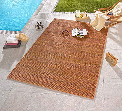 NORTHRUGS In- und Outdoor Teppich Lotus 200x290cm - Flachgewebe Wetterfest Modern Streifen Design für Balkon Terrasse Wintergarten Küche Esszimmer Badteppich Wohnzimmerteppich Wasserfest Terra Orange von NORTHRUGS