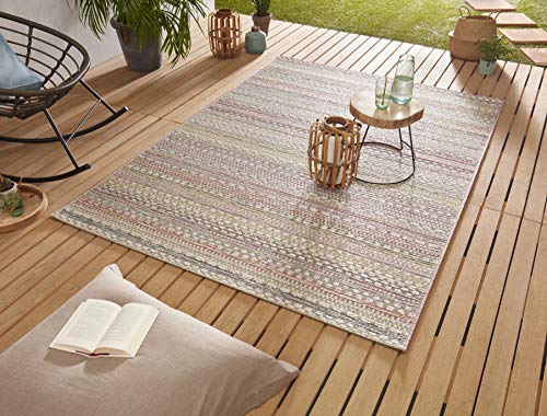 NORTHRUGS In- und Outdoor Teppich Pine 200x290cm - Flachgewebe Wetterfest Modernes Design für Balkon Terrasse Wintergarten Küche Esszimmer Badteppich Wohnzimmerteppich Wasserfest in Rosa Gold von NORTHRUGS