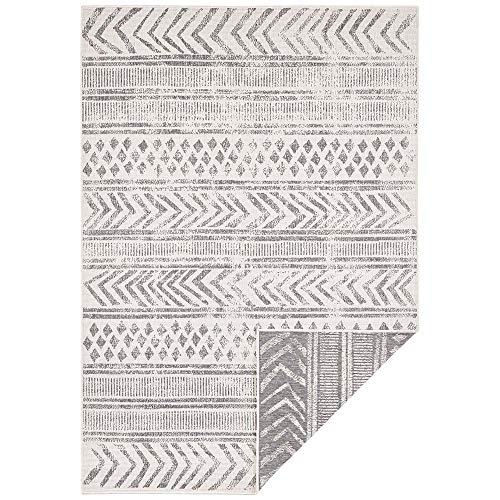 NORTHRUGS In- und Outdoor Teppich Biri 200x290cm - Wendeteppich Wetterfest Boho Style Vintage Design Läufer für Balkon Terrasse Garten Wintergarten Wohnzimmerteppich Wasserfest in Grau Creme von NORTHRUGS