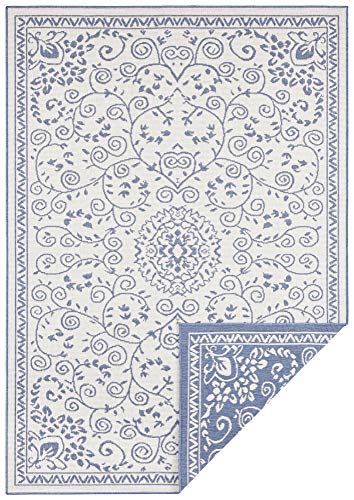 NORTHRUGS In- und Outdoor Teppich Leyte 200x290cm - Wendeteppich Wetterfest Orientalisches Vintage Design Läufer für Balkon Terrasse Garten Wintergarten Wohnzimmerteppich Wasserfest in Blau Creme von NORTHRUGS