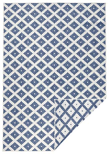 NORTHRUGS In- und Outdoor Teppich Nizza 200x290cm - Wendeteppich Wetterfest Modernes Geometrisches Muster für Balkon Terrasse Garten Wintergarten Küche Wohnzimmerteppich Wasserfest in Blau Creme von NORTHRUGS