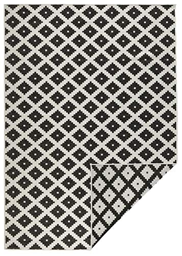 NORTHRUGS In- und Outdoor Teppich Nizza 80x150cm - Wendeteppich Wetterfest Modernes Geometrisches Muster Läufer für Balkon Terrasse Garten Wintergarten Wohnzimmerteppich Wasserfest in Schwarz Creme von NORTHRUGS