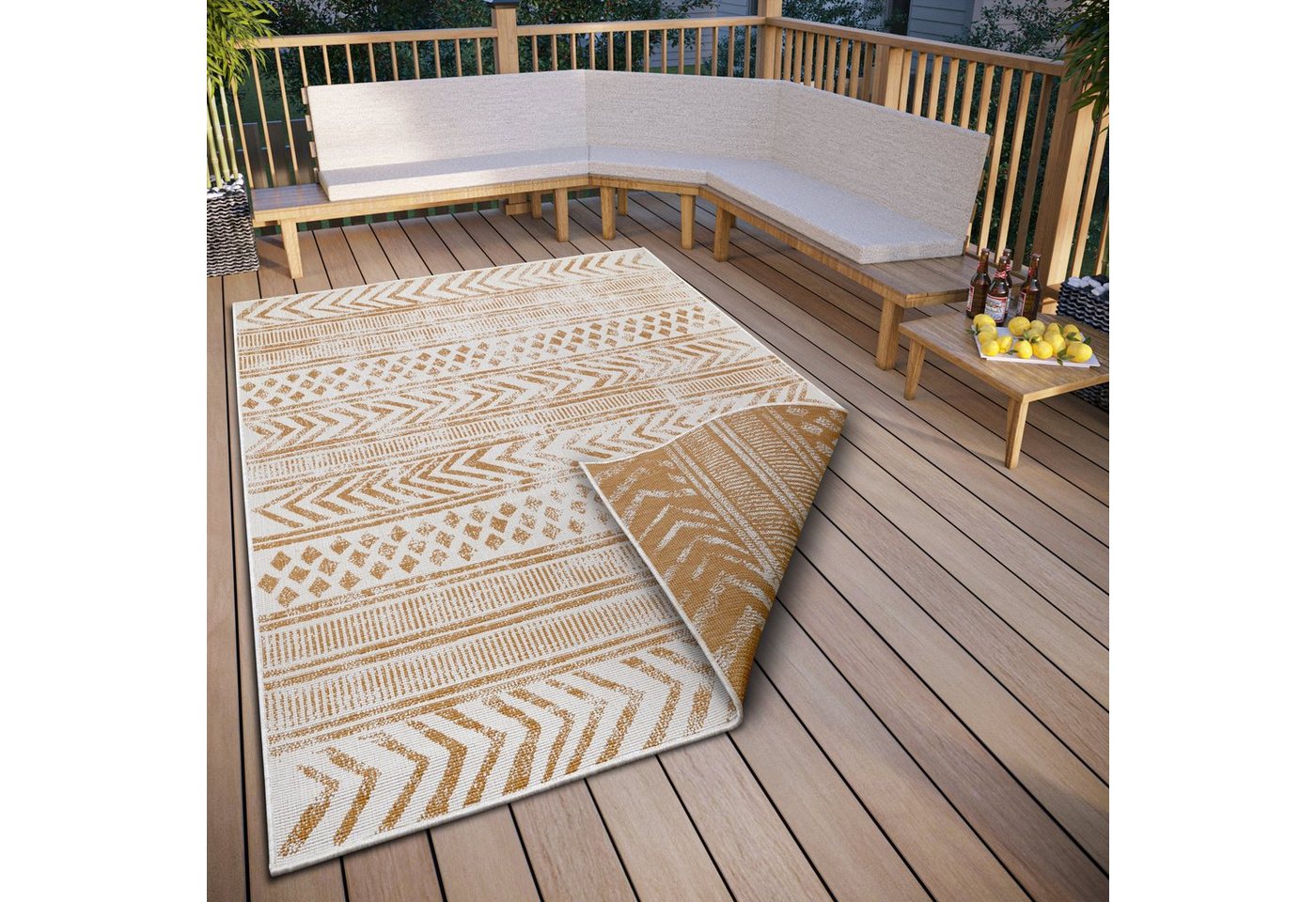 HANSE Home Teppich BIRI Wendeteppich, rechteckig, Höhe: 5 mm, In-& Outdoor, Wetterfest, Balkon, Läufer, Wohnzimmer, Wasserfest, Boho von HANSE Home