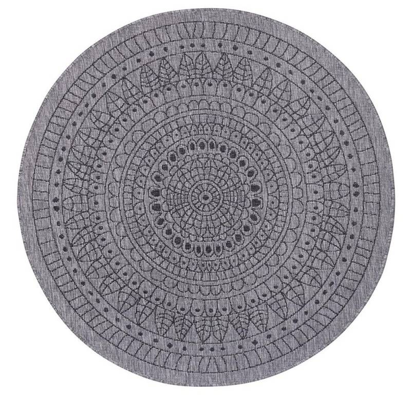 NORTHRUGS Teppich In- & Outdoor Wendeteppich Porto Schwarz Silber rund, rund, Höhe: 5 mm von NORTHRUGS